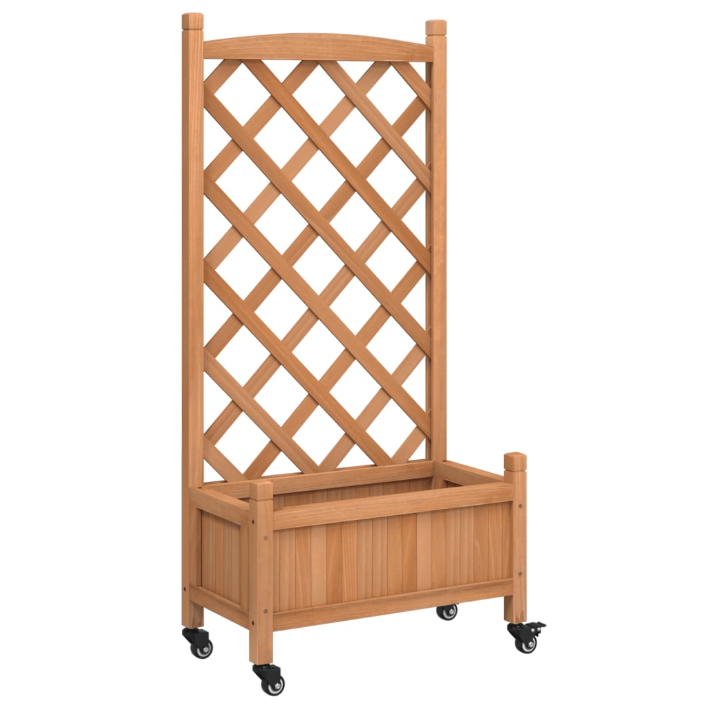 Plantenbak met latwerk en wielen massief vurenhout bruin is nu te koop bij PeponiXL, paradijselijk wonen!