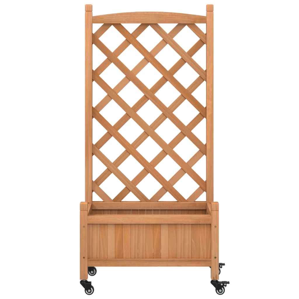 Plantenbak met latwerk en wielen massief vurenhout bruin is nu te koop bij PeponiXL, paradijselijk wonen!