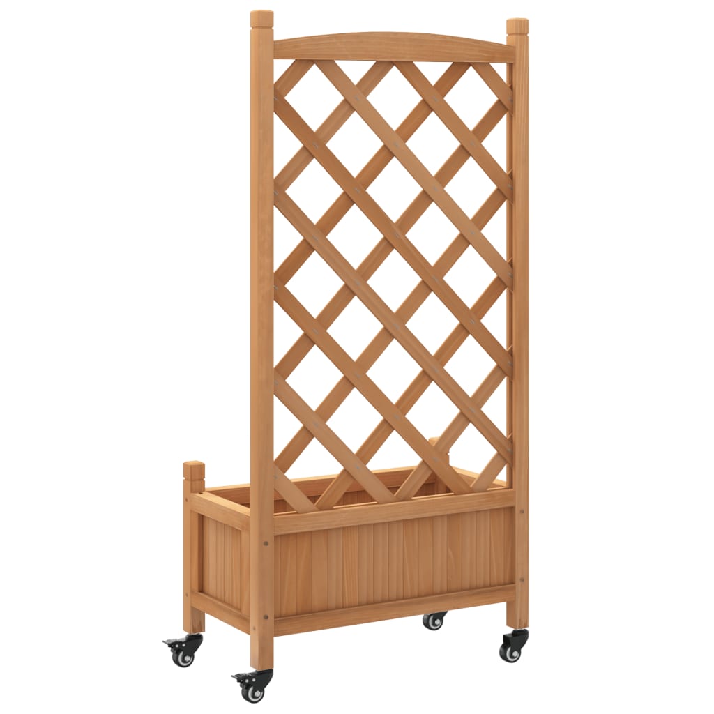 Plantenbak met latwerk en wielen massief vurenhout bruin is nu te koop bij PeponiXL, paradijselijk wonen!