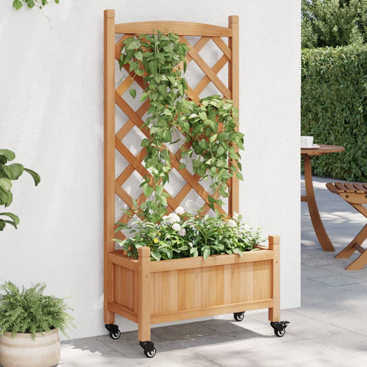 Plantenbak met latwerk en wielen massief vurenhout bruin is nu te koop bij PeponiXL, paradijselijk wonen!