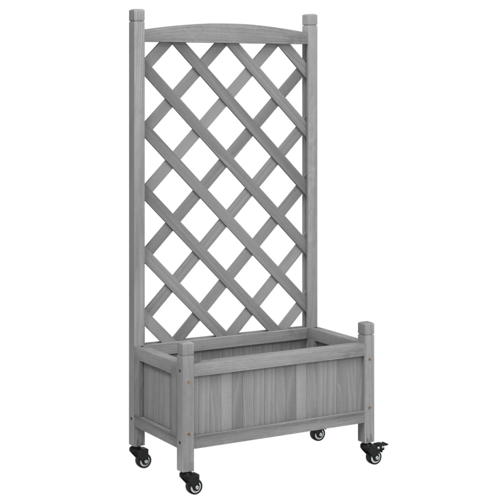 Plantenbak met latwerk en wielen massief vurenhout grijs is nu te koop bij PeponiXL, paradijselijk wonen!
