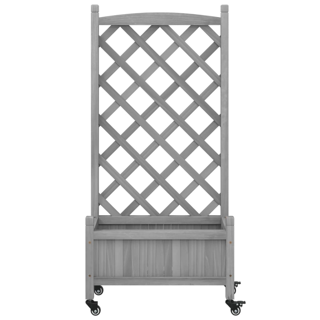 Plantenbak met latwerk en wielen massief vurenhout grijs is nu te koop bij PeponiXL, paradijselijk wonen!