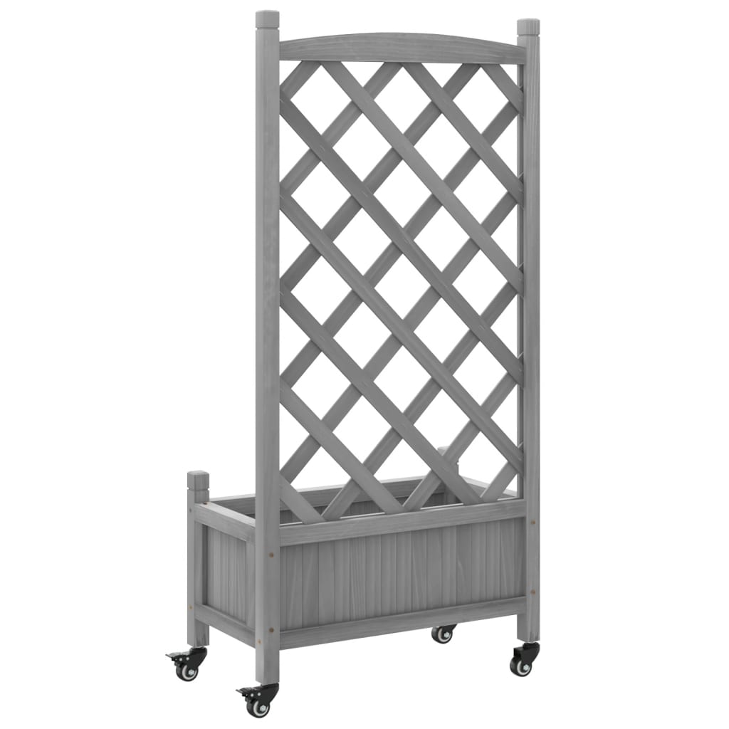 Plantenbak met latwerk en wielen massief vurenhout grijs is nu te koop bij PeponiXL, paradijselijk wonen!