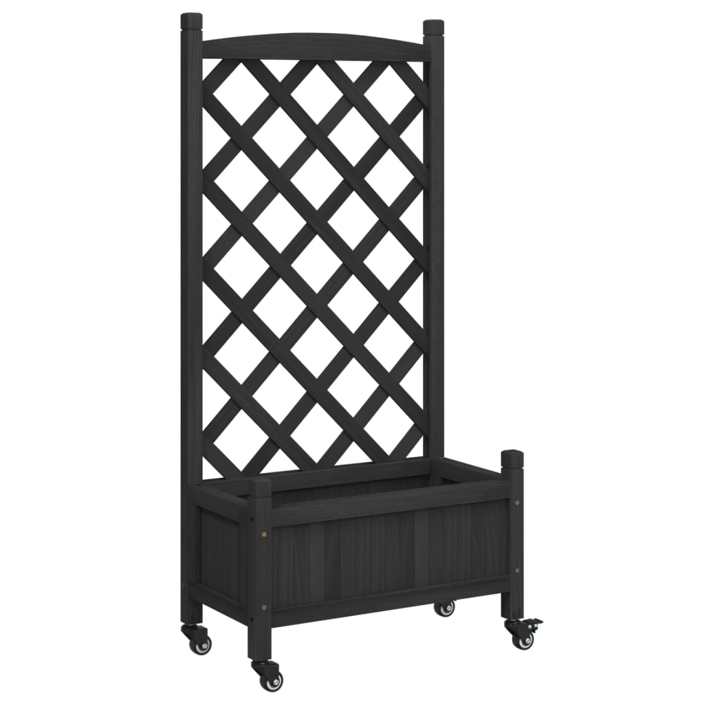 Plantenbak met latwerk en wielen massief vurenhout zwart is nu te koop bij PeponiXL, paradijselijk wonen!