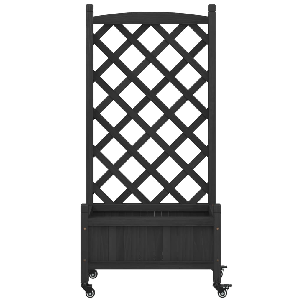Plantenbak met latwerk en wielen massief vurenhout zwart is nu te koop bij PeponiXL, paradijselijk wonen!