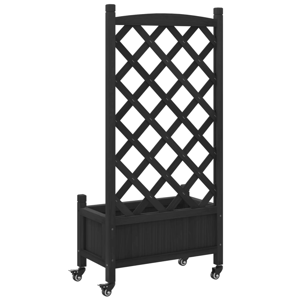 Plantenbak met latwerk en wielen massief vurenhout zwart is nu te koop bij PeponiXL, paradijselijk wonen!