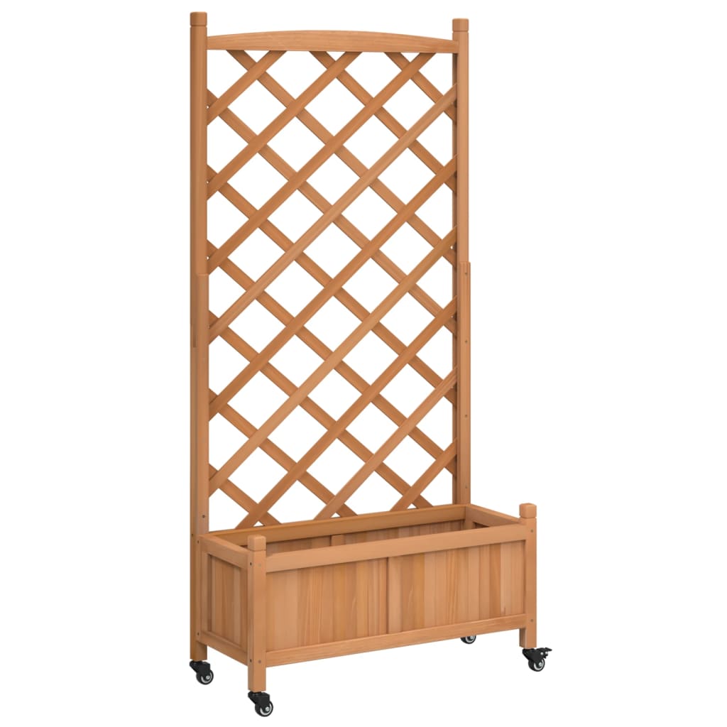 Plantenbak met latwerk en wielen massief vurenhout bruin is nu te koop bij PeponiXL, paradijselijk wonen!