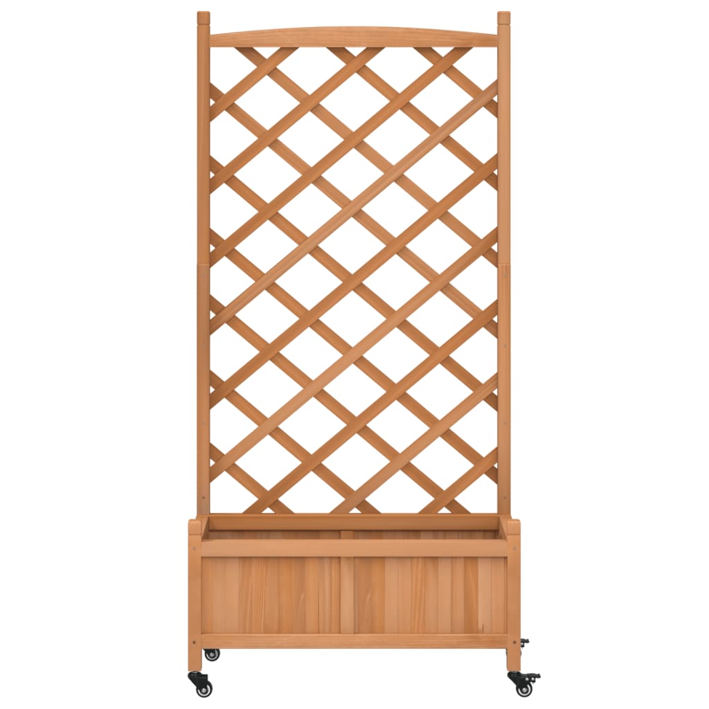 Plantenbak met latwerk en wielen massief vurenhout bruin is nu te koop bij PeponiXL, paradijselijk wonen!