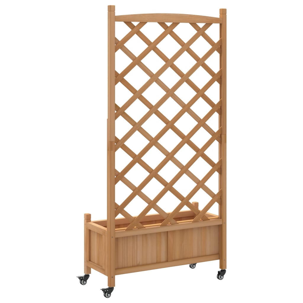 Plantenbak met latwerk en wielen massief vurenhout bruin is nu te koop bij PeponiXL, paradijselijk wonen!