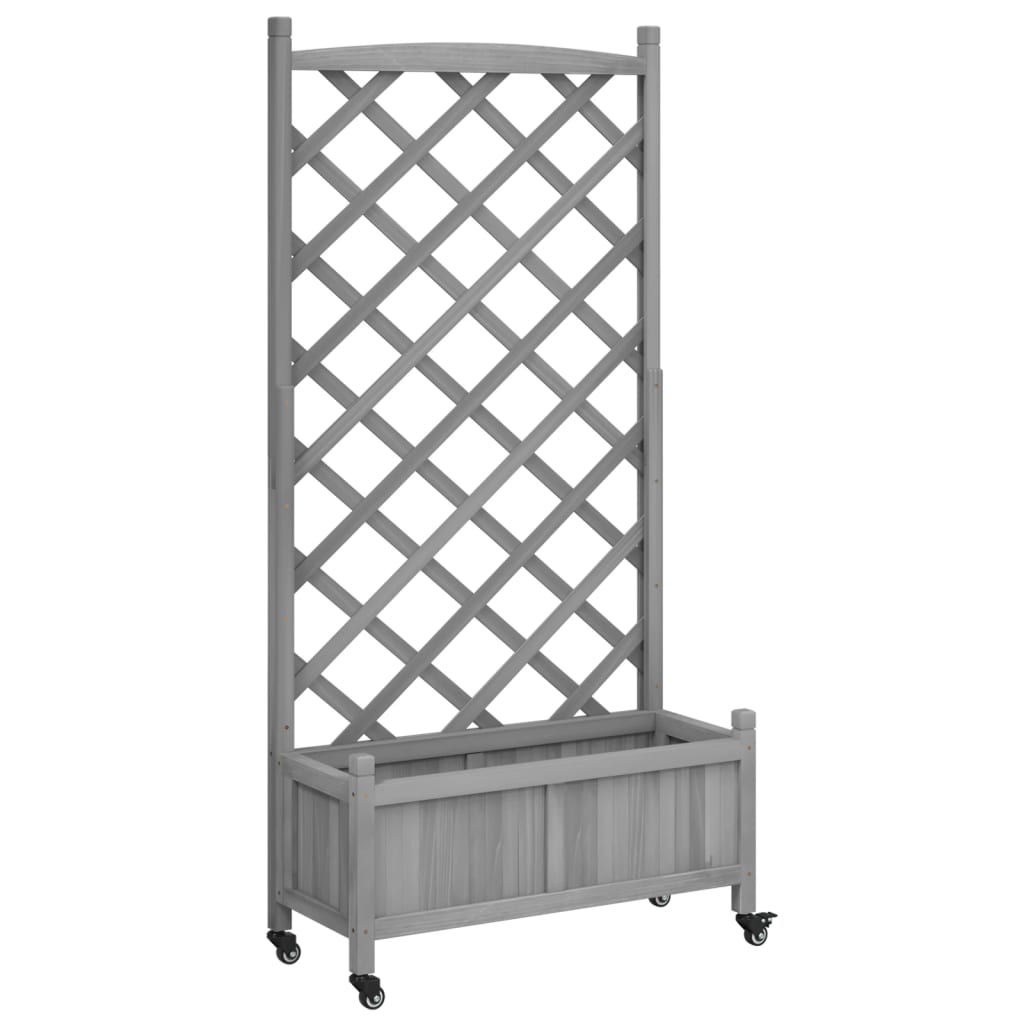 Plantenbak met latwerk en wielen massief vurenhout grijs is nu te koop bij PeponiXL, paradijselijk wonen!