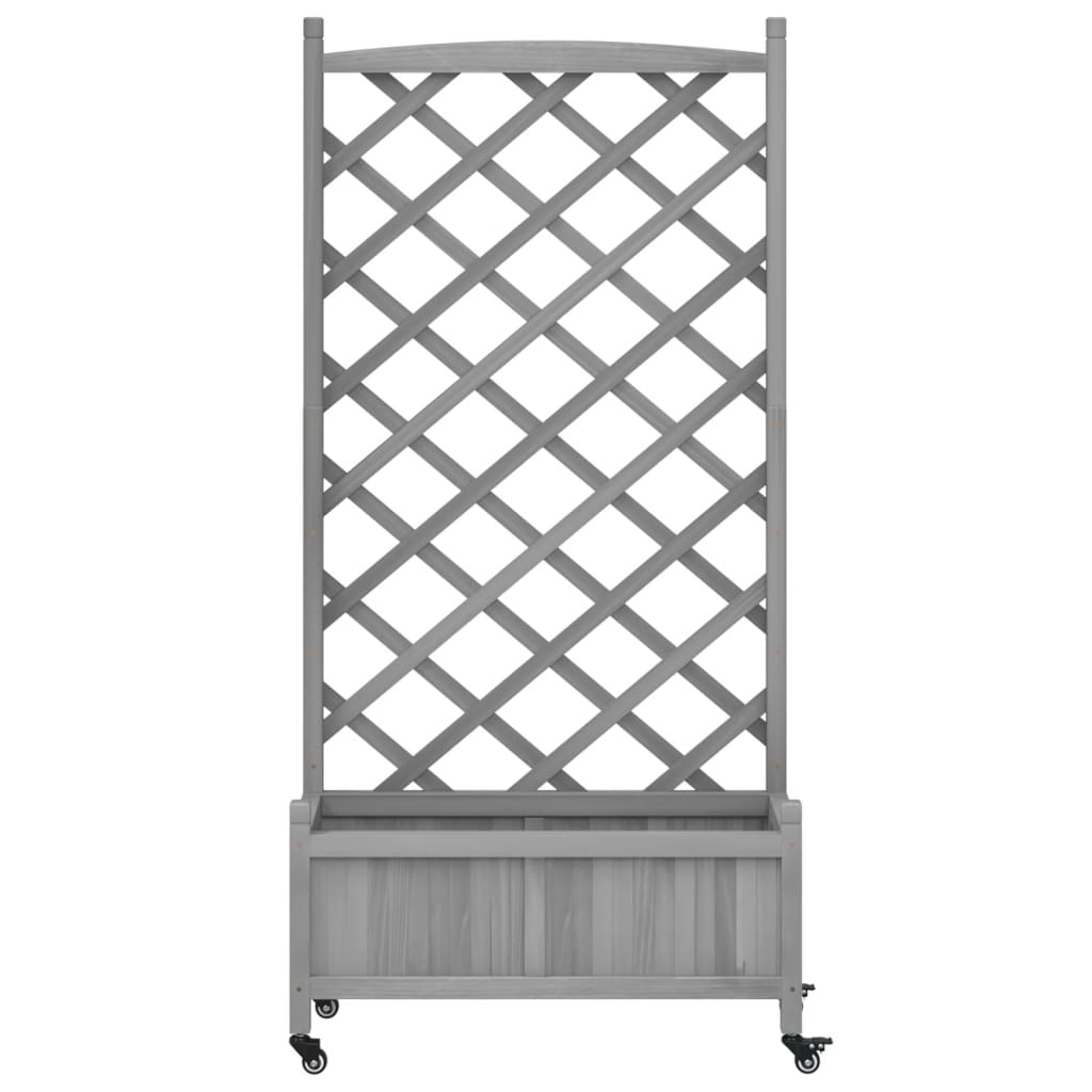 Plantenbak met latwerk en wielen massief vurenhout grijs is nu te koop bij PeponiXL, paradijselijk wonen!