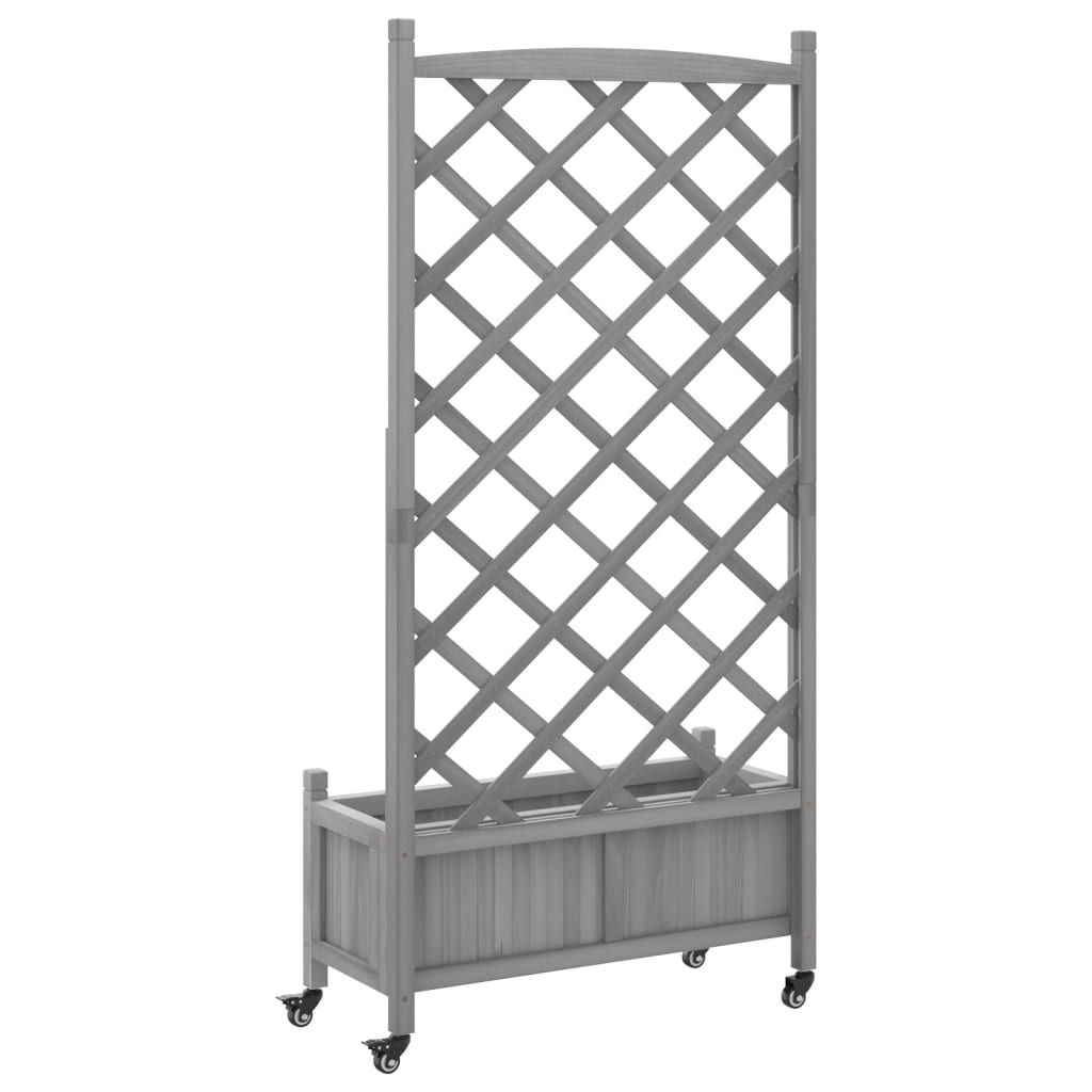 Plantenbak met latwerk en wielen massief vurenhout grijs is nu te koop bij PeponiXL, paradijselijk wonen!