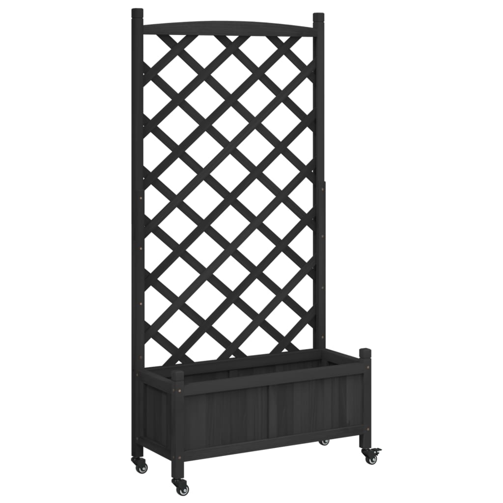 Plantenbak met latwerk en wielen massief vurenhout zwart is nu te koop bij PeponiXL, paradijselijk wonen!