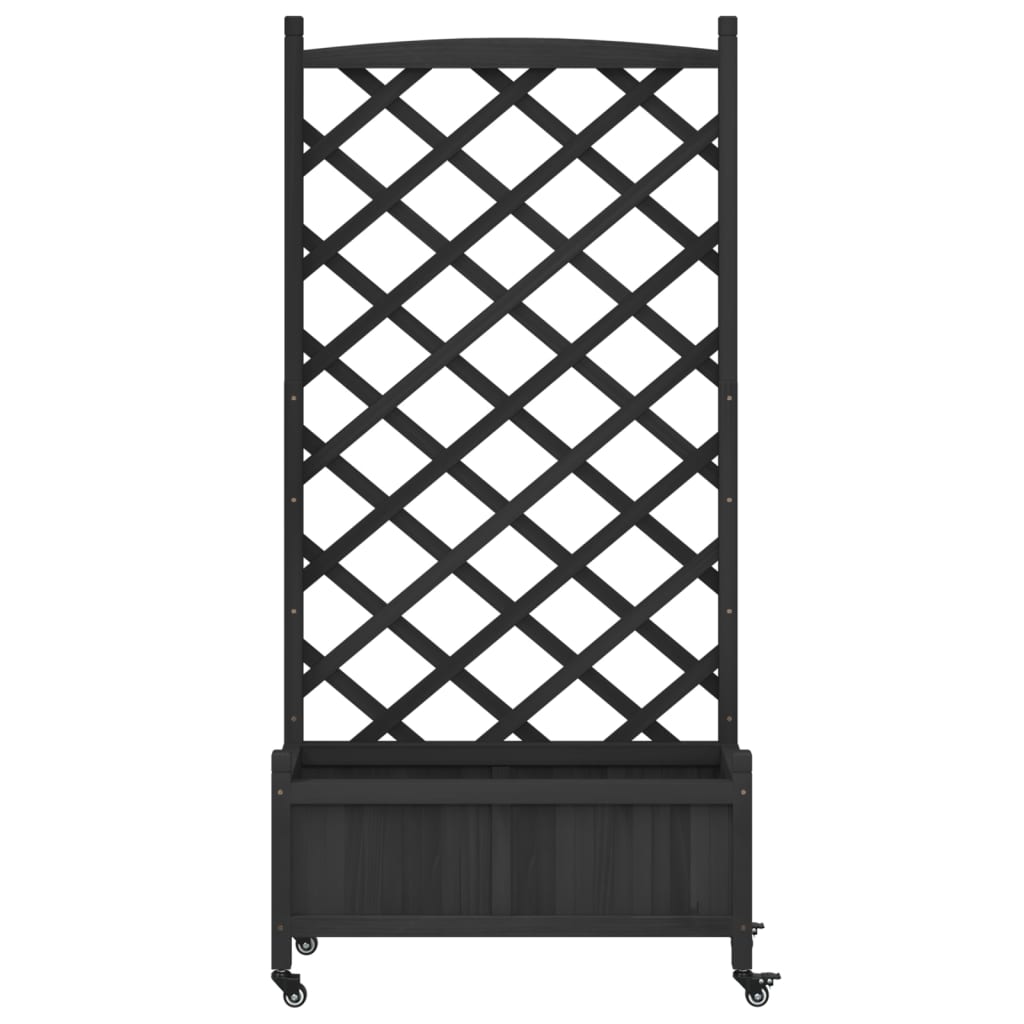 Plantenbak met latwerk en wielen massief vurenhout zwart is nu te koop bij PeponiXL, paradijselijk wonen!