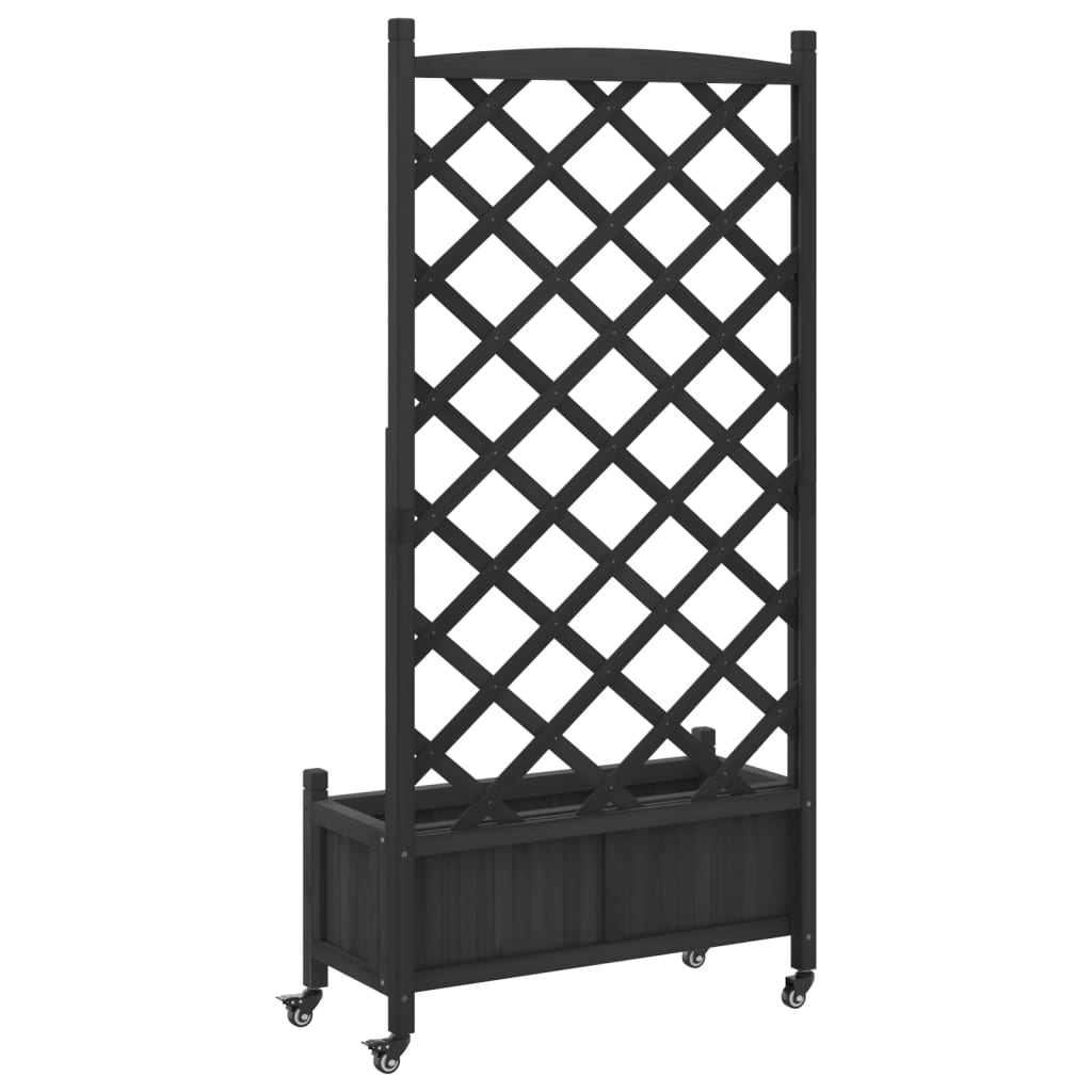 Plantenbak met latwerk en wielen massief vurenhout zwart is nu te koop bij PeponiXL, paradijselijk wonen!