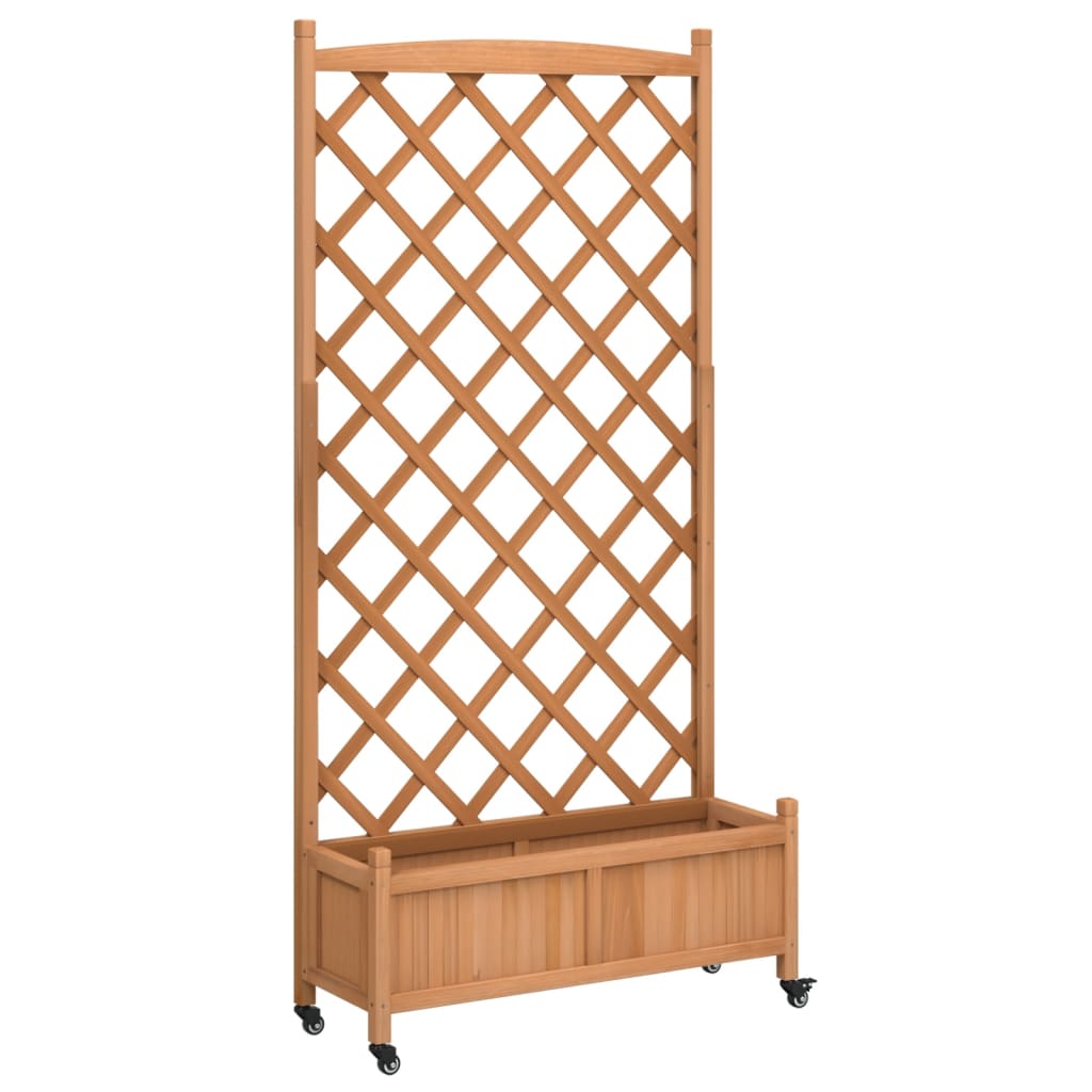 Plantenbak met latwerk en wielen massief vurenhout bruin is nu te koop bij PeponiXL, paradijselijk wonen!