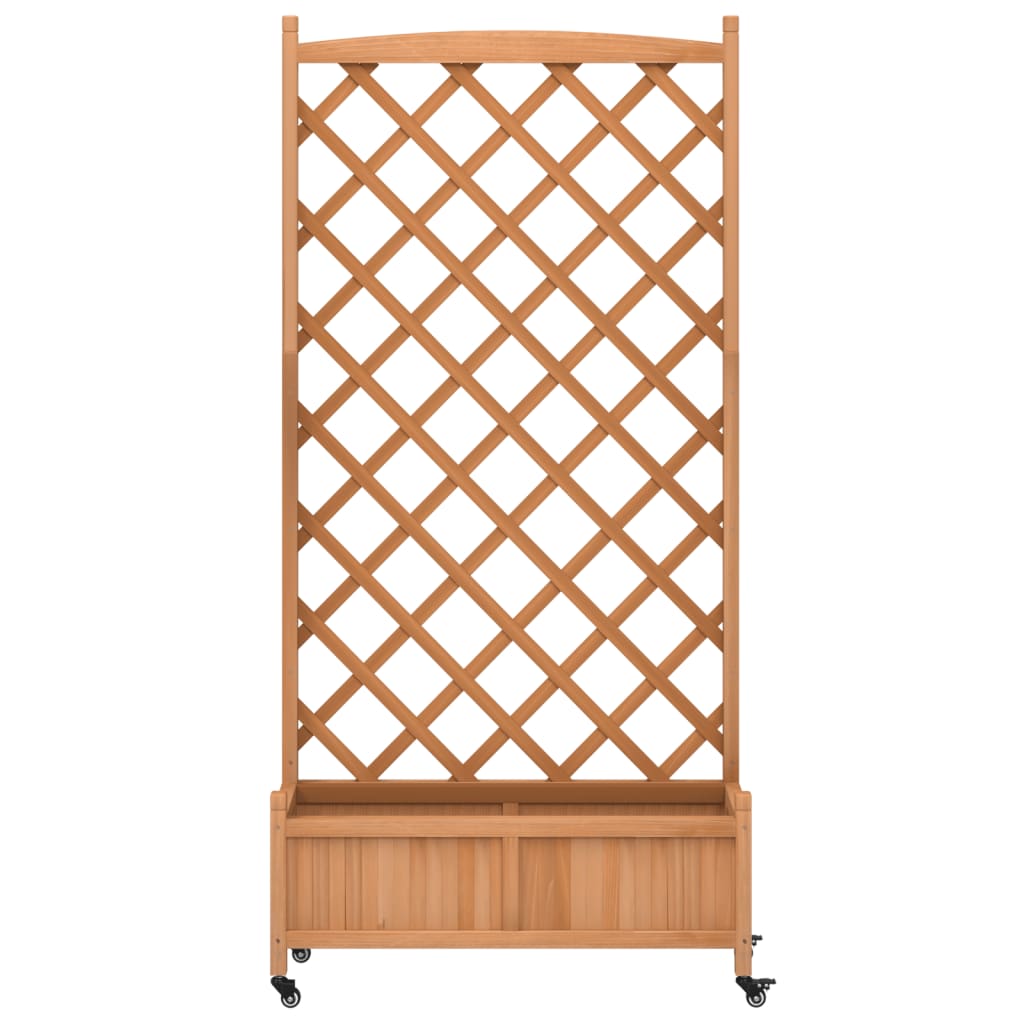 Plantenbak met latwerk en wielen massief vurenhout bruin is nu te koop bij PeponiXL, paradijselijk wonen!