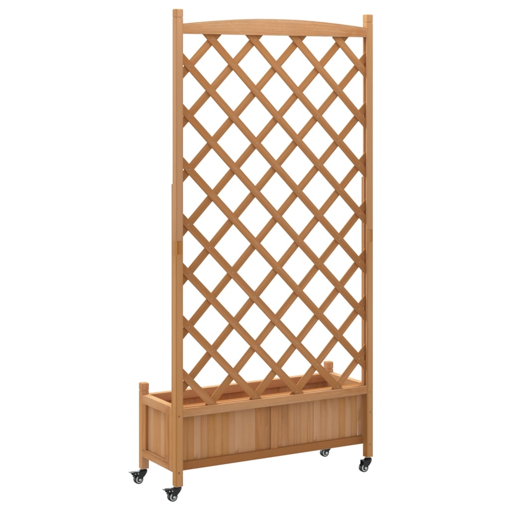 Plantenbak met latwerk en wielen massief vurenhout bruin is nu te koop bij PeponiXL, paradijselijk wonen!
