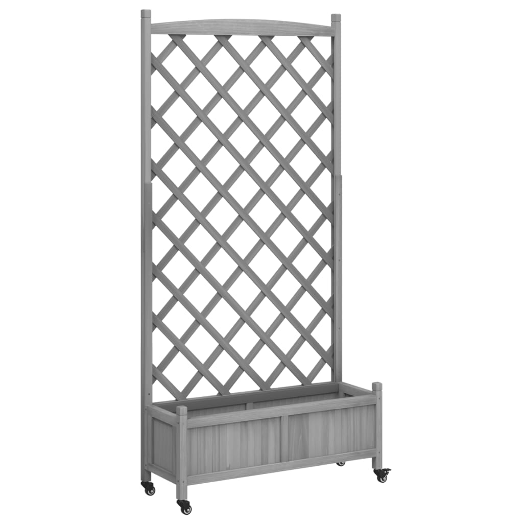 Plantenbak met latwerk en wielen massief vurenhout grijs is nu te koop bij PeponiXL, paradijselijk wonen!