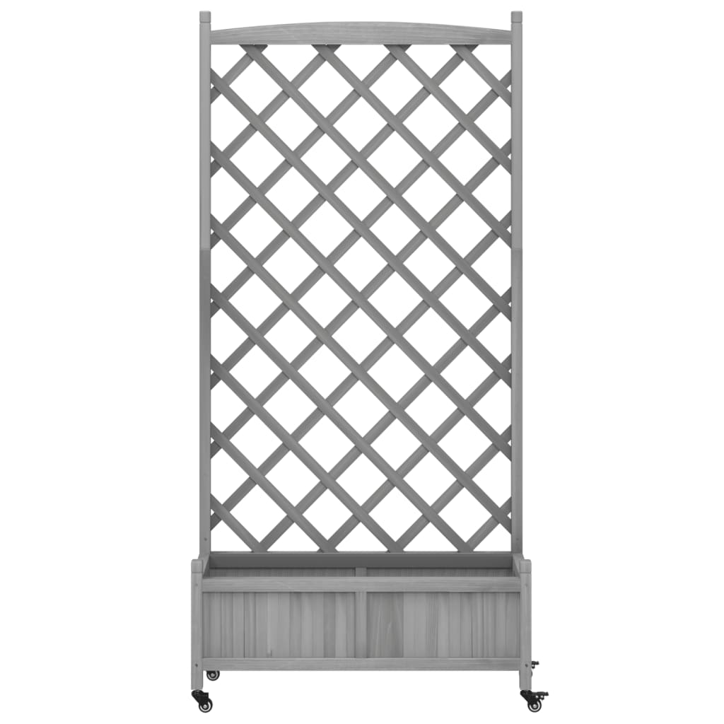 Plantenbak met latwerk en wielen massief vurenhout grijs is nu te koop bij PeponiXL, paradijselijk wonen!