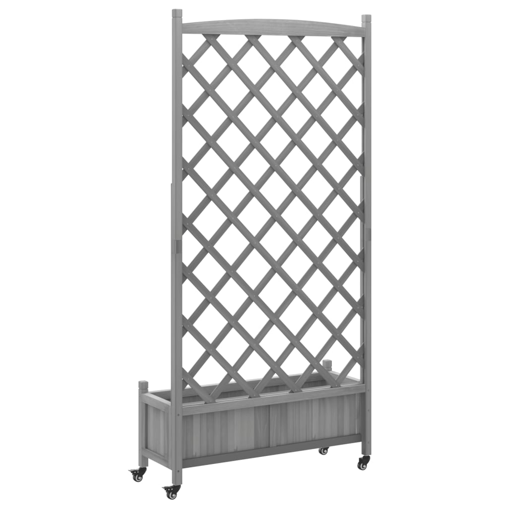 Plantenbak met latwerk en wielen massief vurenhout grijs is nu te koop bij PeponiXL, paradijselijk wonen!
