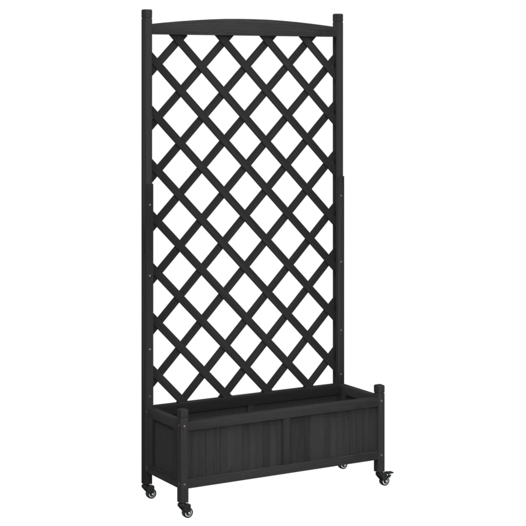 Plantenbak met latwerk en wielen massief vurenhout zwart is nu te koop bij PeponiXL, paradijselijk wonen!