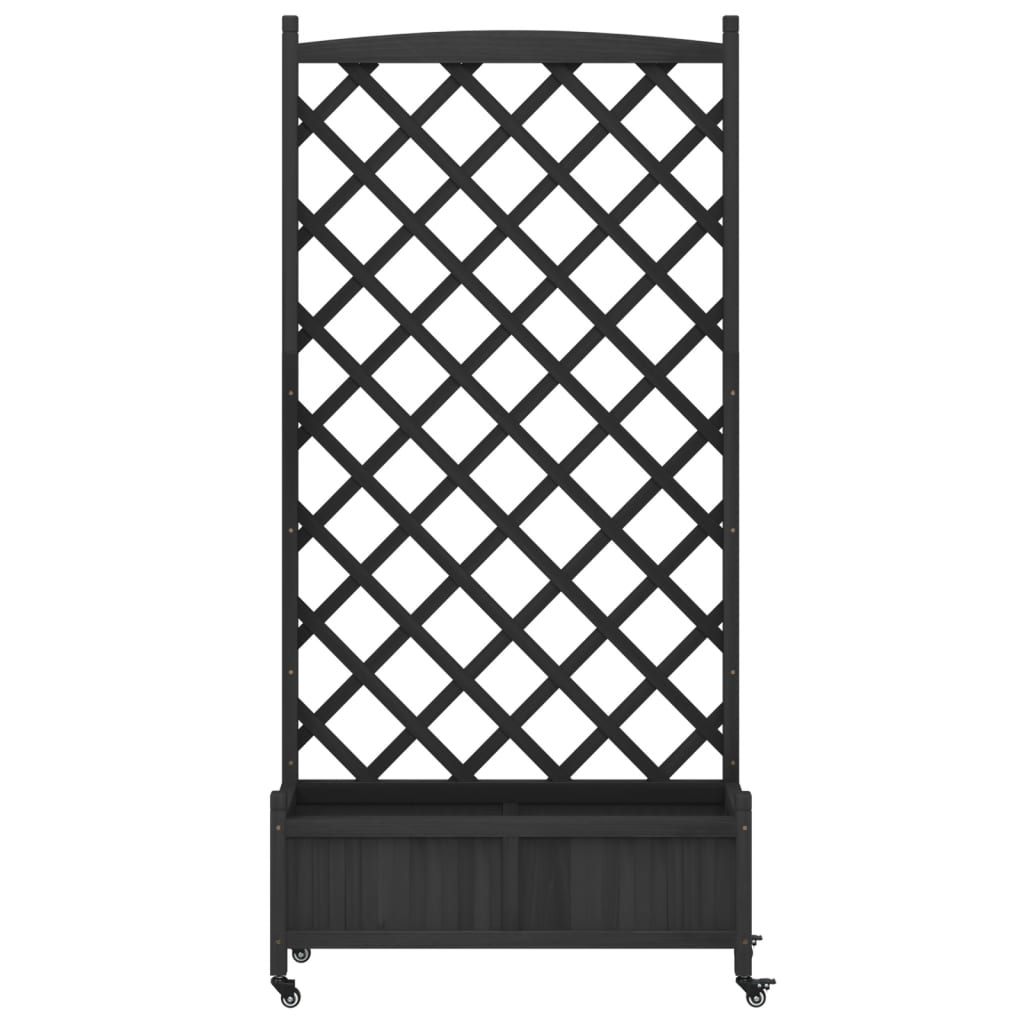 Plantenbak met latwerk en wielen massief vurenhout zwart is nu te koop bij PeponiXL, paradijselijk wonen!