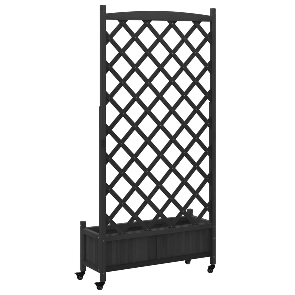 Plantenbak met latwerk en wielen massief vurenhout zwart is nu te koop bij PeponiXL, paradijselijk wonen!