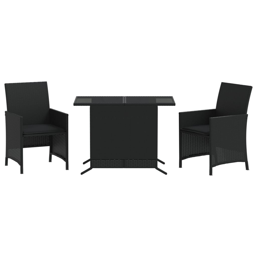 3-delige Bistroset met kussens poly rattan zwart is nu te koop bij PeponiXL, paradijselijk wonen!