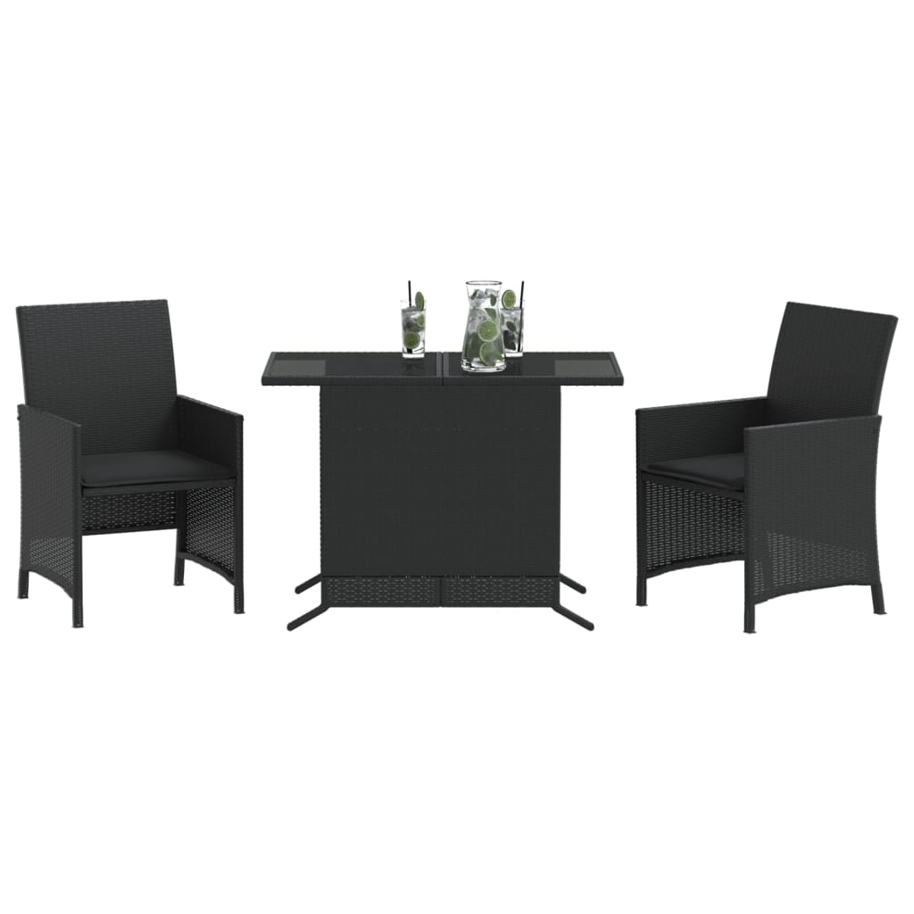 3-delige Bistroset met kussens poly rattan zwart is nu te koop bij PeponiXL, paradijselijk wonen!