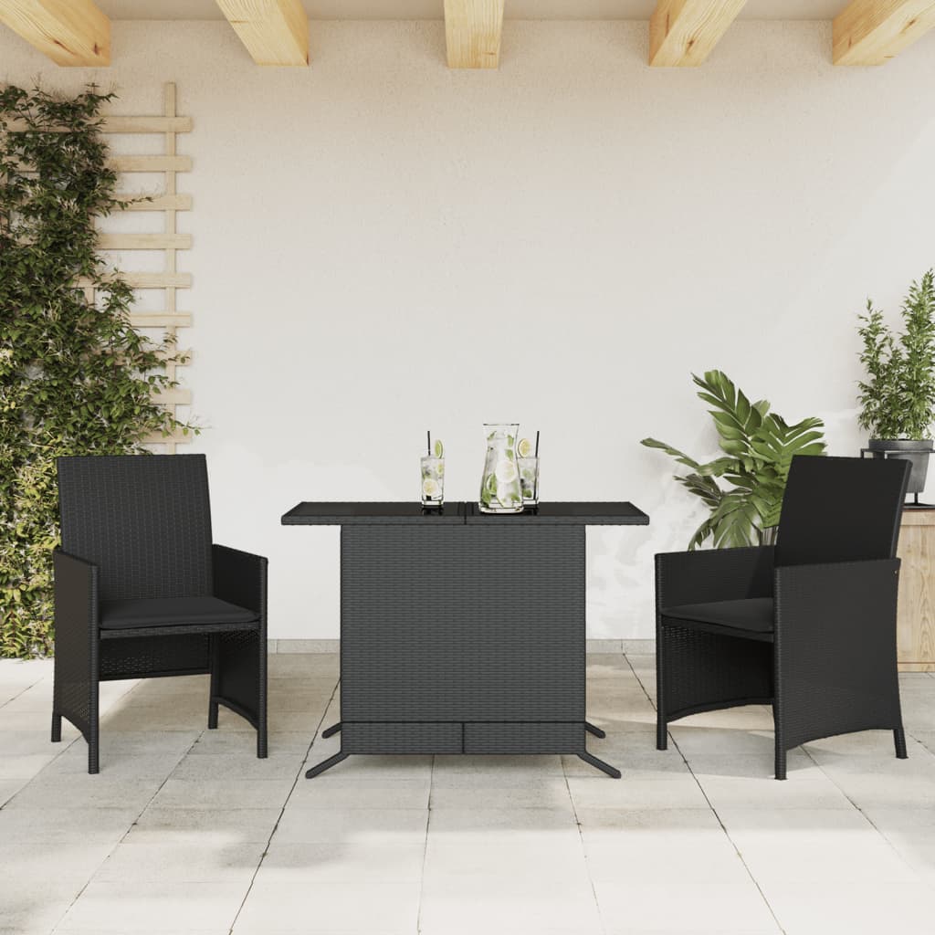 3-delige Bistroset met kussens poly rattan zwart is nu te koop bij PeponiXL, paradijselijk wonen!