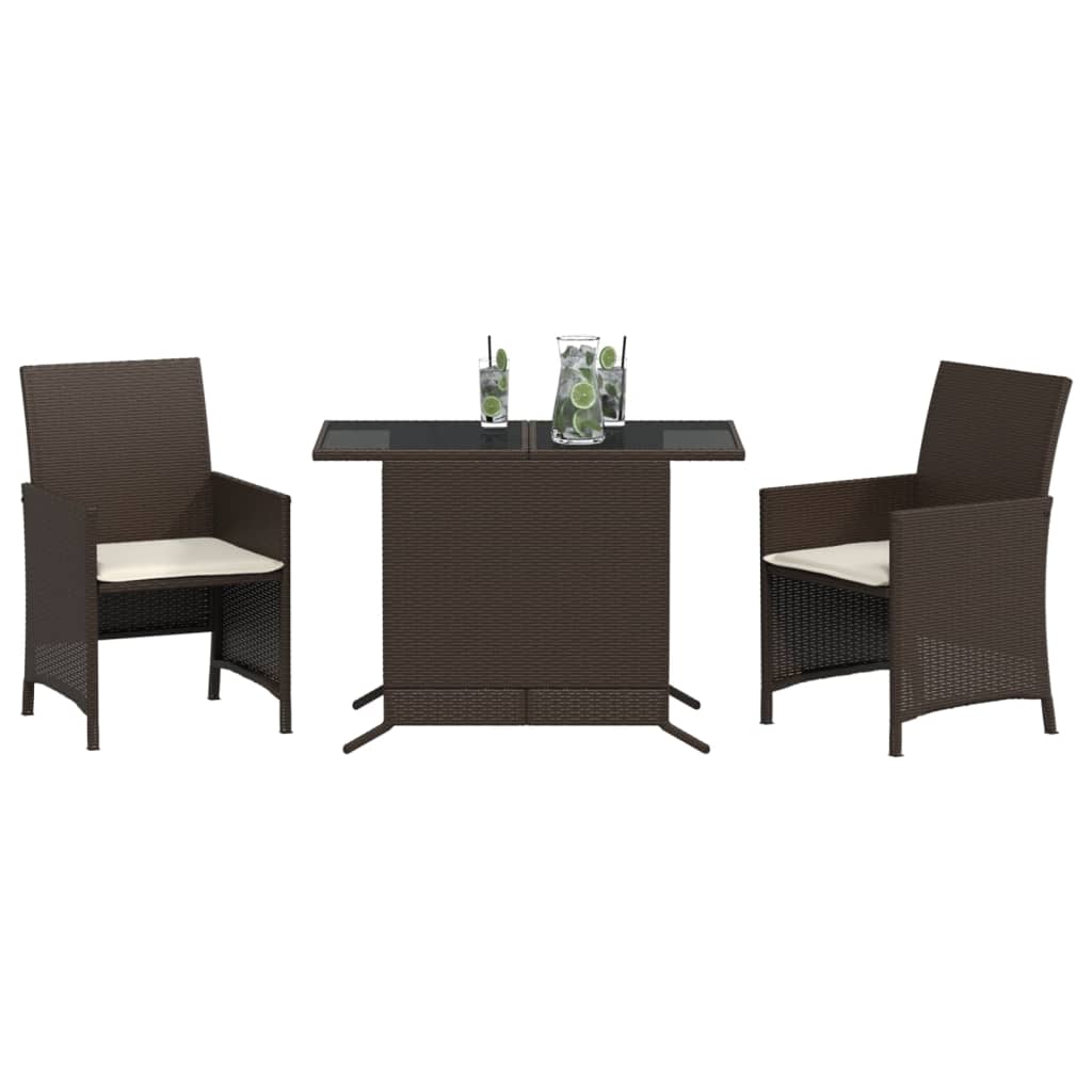 3-delige Bistroset met kussens poly rattan bruin is nu te koop bij PeponiXL, paradijselijk wonen!