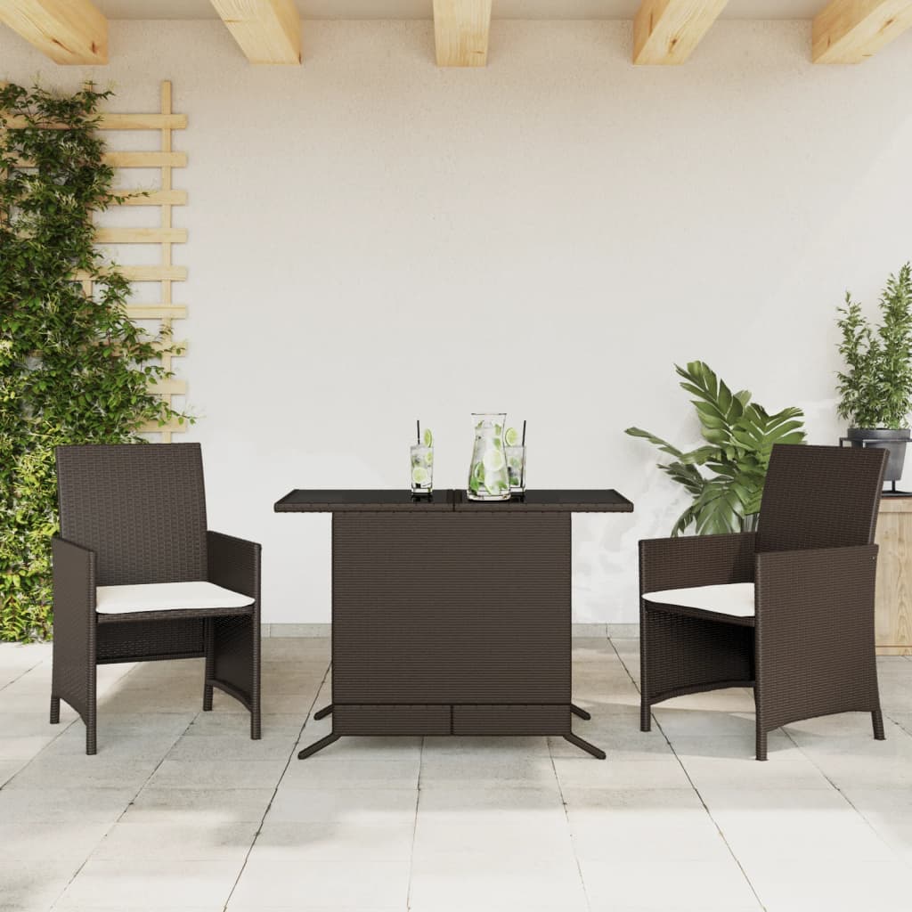 3-delige Bistroset met kussens poly rattan bruin is nu te koop bij PeponiXL, paradijselijk wonen!