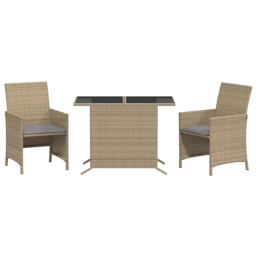 3-delige Bistroset met kussens poly rattan gemengd beige is nu te koop bij PeponiXL, paradijselijk wonen!