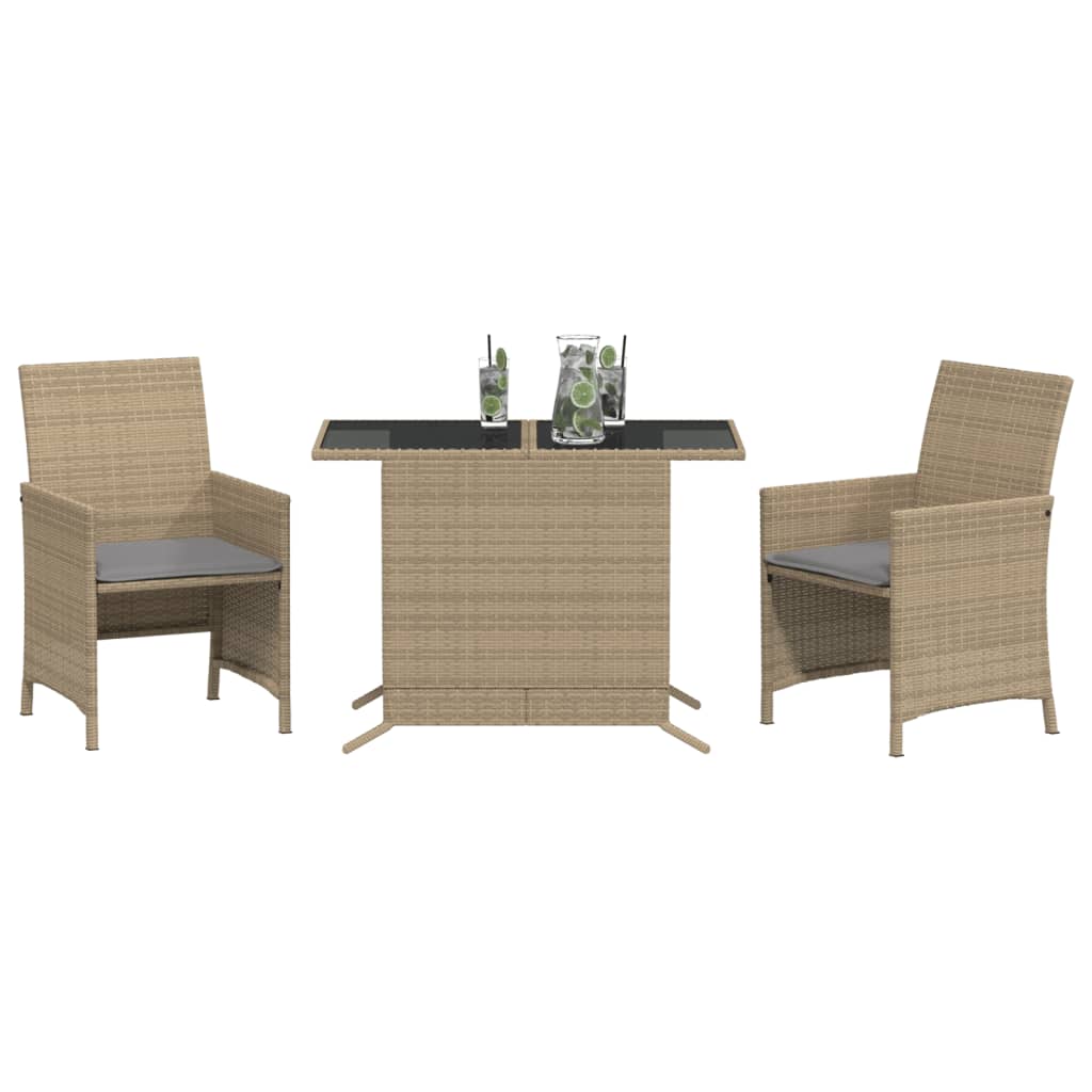 3-delige Bistroset met kussens poly rattan gemengd beige is nu te koop bij PeponiXL, paradijselijk wonen!