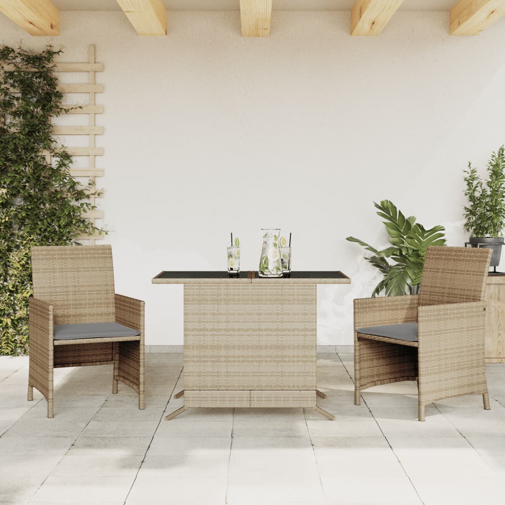 3-delige Bistroset met kussens poly rattan gemengd beige is nu te koop bij PeponiXL, paradijselijk wonen!