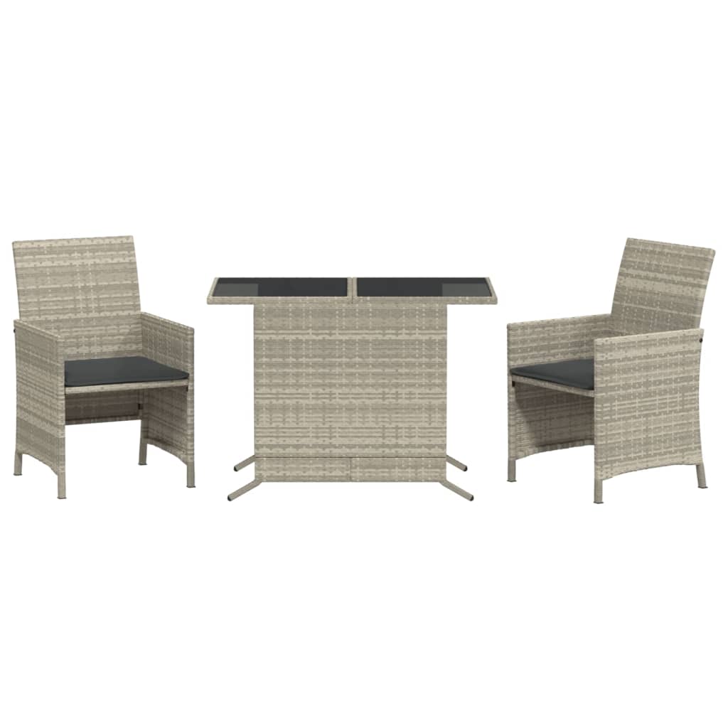 3-delige Bistroset met kussens poly rattan lichtgrijs is nu te koop bij PeponiXL, paradijselijk wonen!
