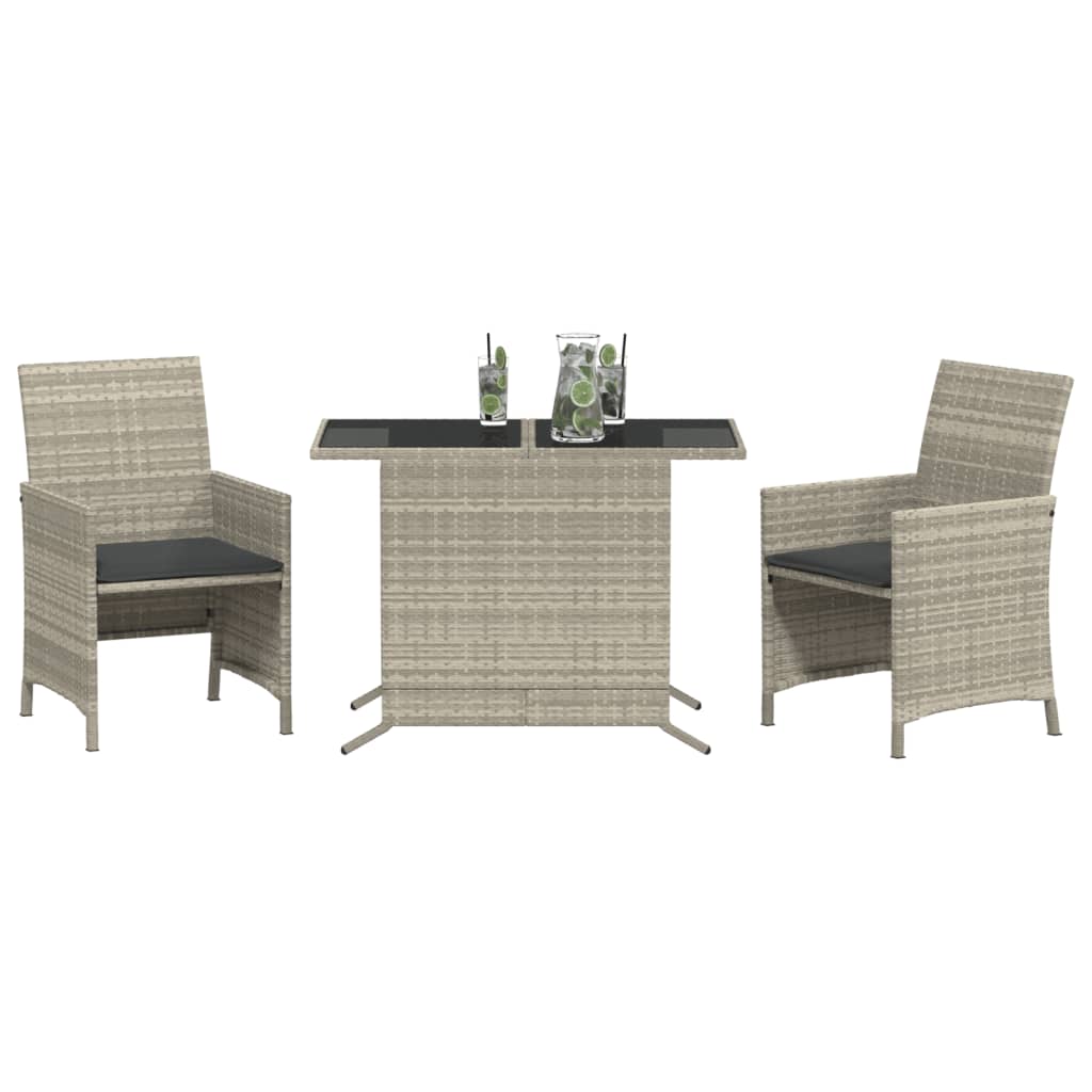 3-delige Bistroset met kussens poly rattan lichtgrijs is nu te koop bij PeponiXL, paradijselijk wonen!