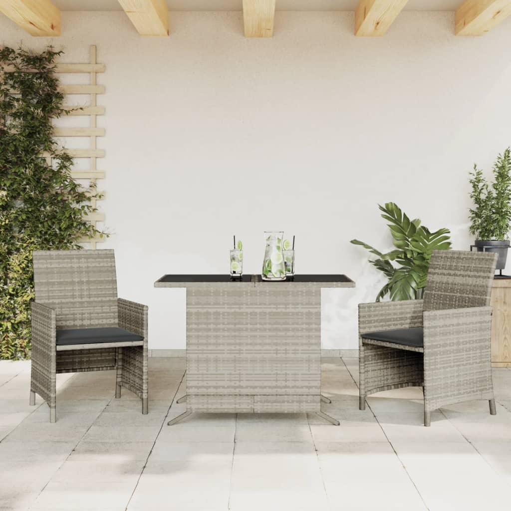3-delige Bistroset met kussens poly rattan lichtgrijs is nu te koop bij PeponiXL, paradijselijk wonen!
