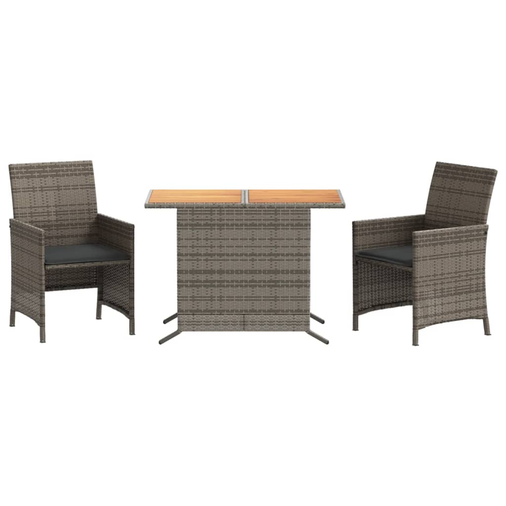 3-delige Bistroset met kussens poly rattan grijs is nu te koop bij PeponiXL, paradijselijk wonen!