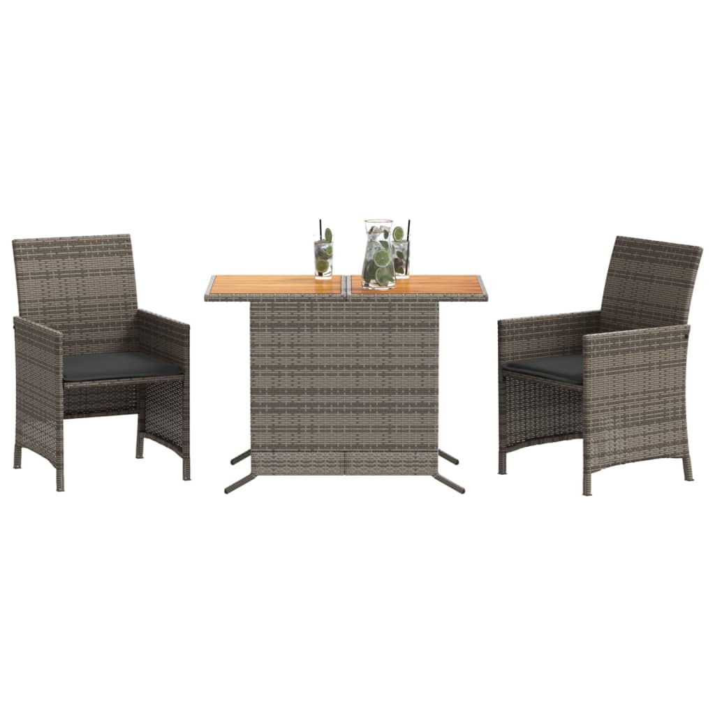 3-delige Bistroset met kussens poly rattan grijs is nu te koop bij PeponiXL, paradijselijk wonen!