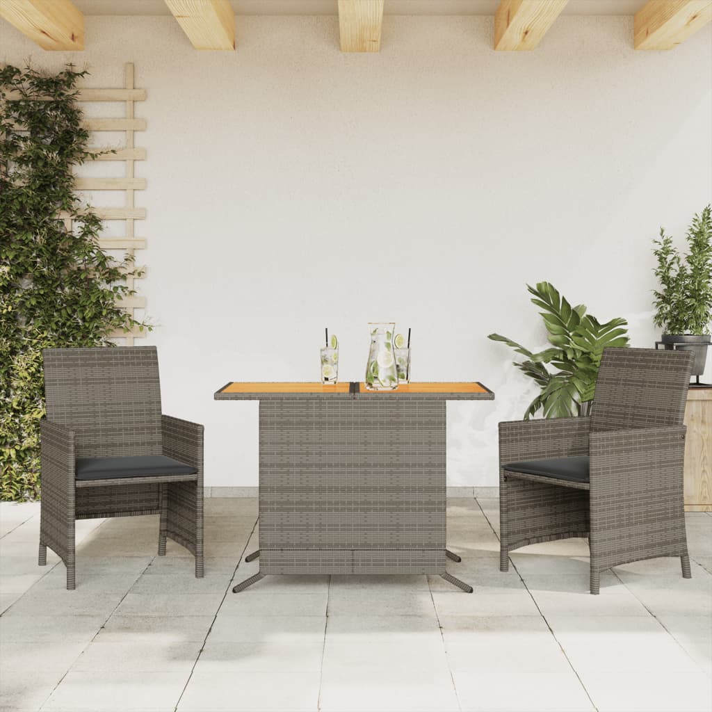 3-delige Bistroset met kussens poly rattan grijs is nu te koop bij PeponiXL, paradijselijk wonen!