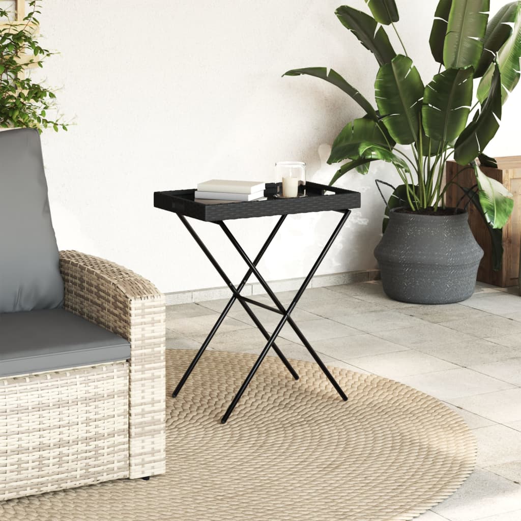 Dienbladtafel inklapbaar 65x40x75 cm poly rattan zwart is nu te koop bij PeponiXL, paradijselijk wonen!