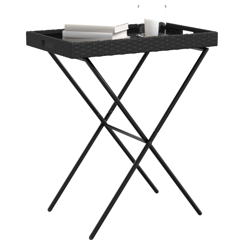 Dienbladtafel inklapbaar 65x40x75 cm poly rattan zwart is nu te koop bij PeponiXL, paradijselijk wonen!