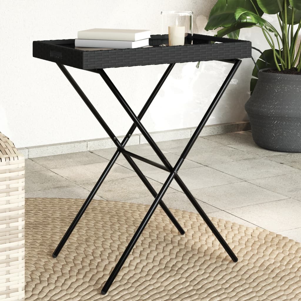 Dienbladtafel inklapbaar 65x40x75 cm poly rattan zwart is nu te koop bij PeponiXL, paradijselijk wonen!