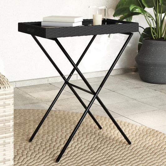 Dienbladtafel inklapbaar 65x40x75 cm poly rattan zwart is nu te koop bij PeponiXL, paradijselijk wonen!