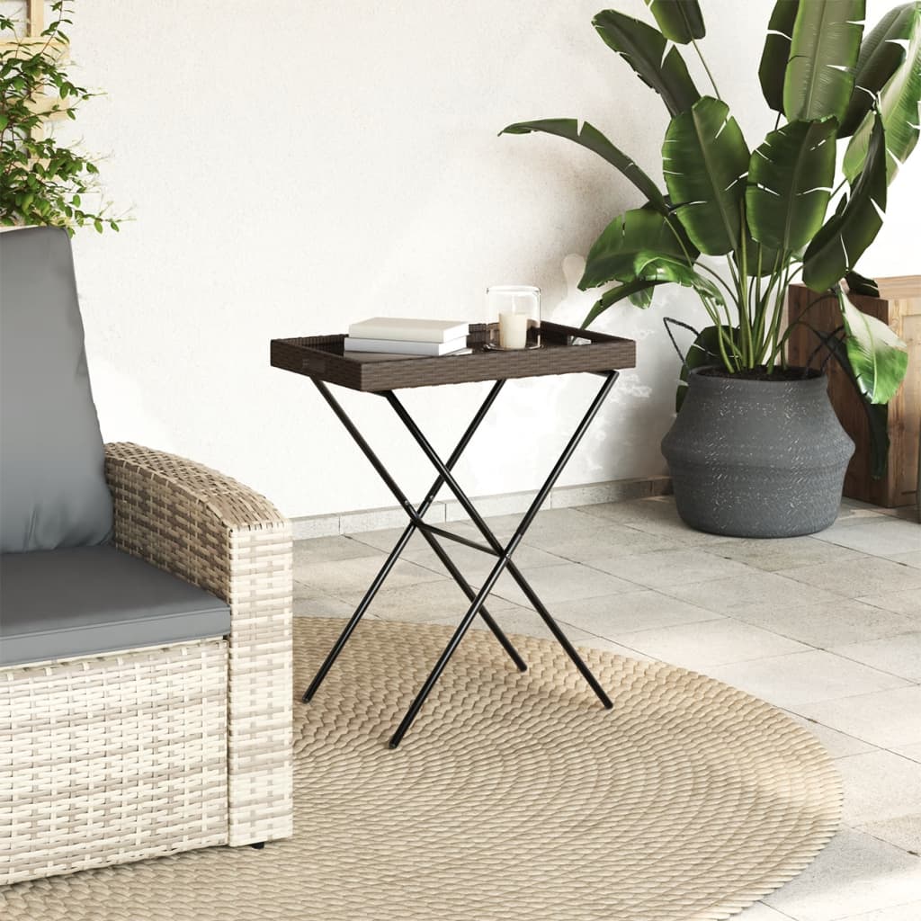 Dienbladtafel inklapbaar 65x40x75 cm poly rattan bruin is nu te koop bij PeponiXL, paradijselijk wonen!