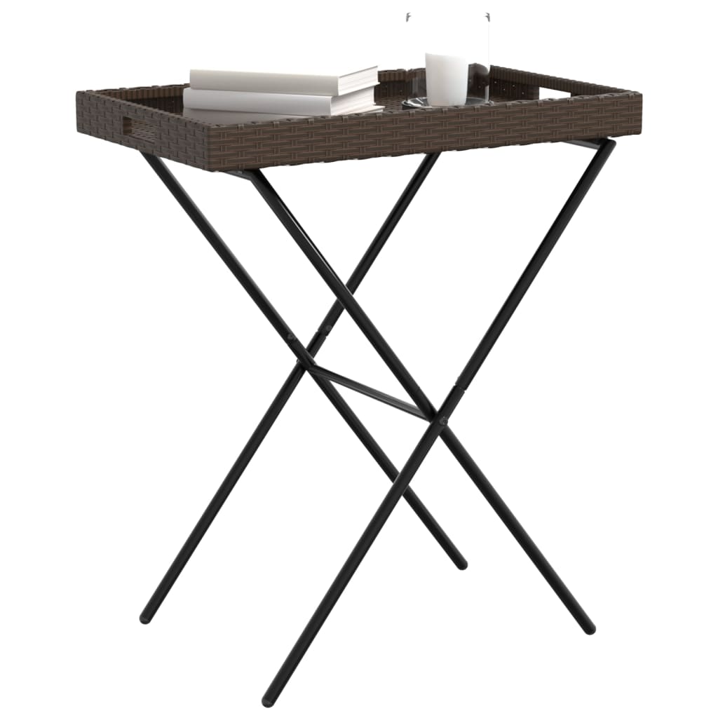 Dienbladtafel inklapbaar 65x40x75 cm poly rattan bruin is nu te koop bij PeponiXL, paradijselijk wonen!