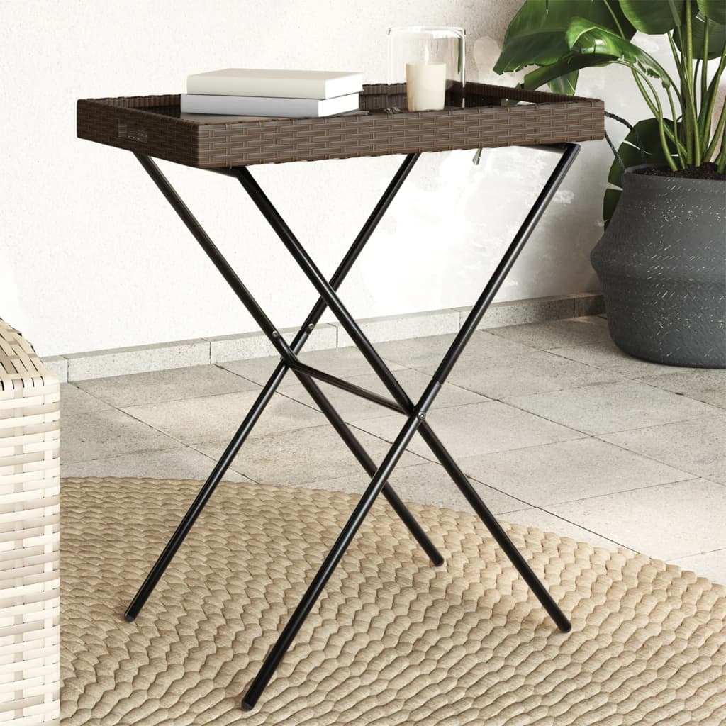 Dienbladtafel inklapbaar 65x40x75 cm poly rattan bruin is nu te koop bij PeponiXL, paradijselijk wonen!