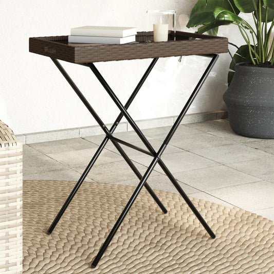 Dienbladtafel inklapbaar 65x40x75 cm poly rattan bruin is nu te koop bij PeponiXL, paradijselijk wonen!